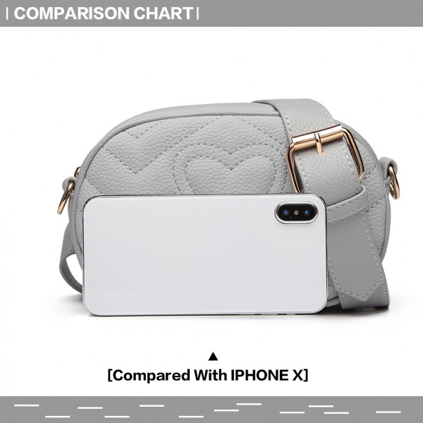 LH6834 - Miss Lulu Quilted Heart and Chevron Cross Body and Bum Bag - Grey